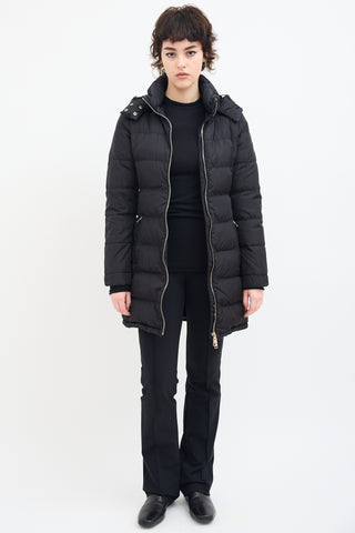 Prada Black Down & Nylon Belted Puffer Coat