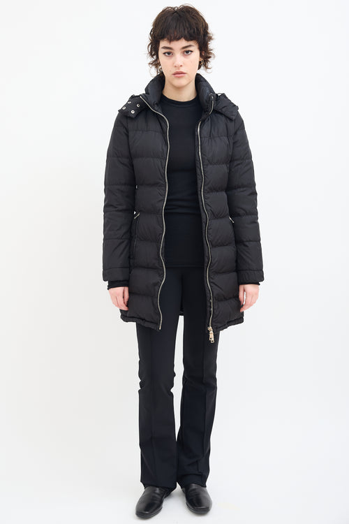 Prada Black Down & Nylon Belted Puffer Coat