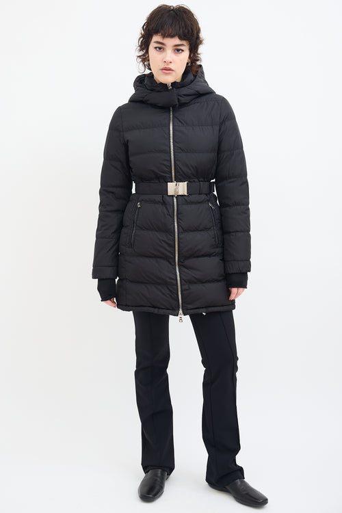 Prada Black Down & Nylon Belted Puffer Coat