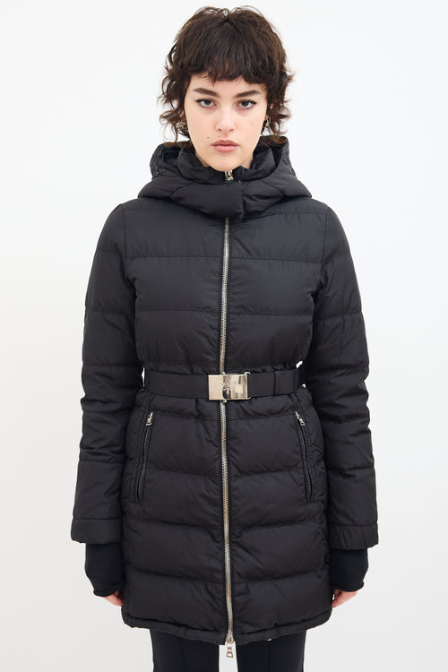 Prada Black Down & Nylon Belted Puffer Coat