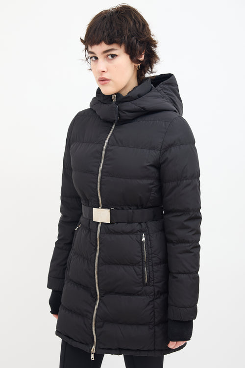 Prada Black Down & Nylon Belted Puffer Coat