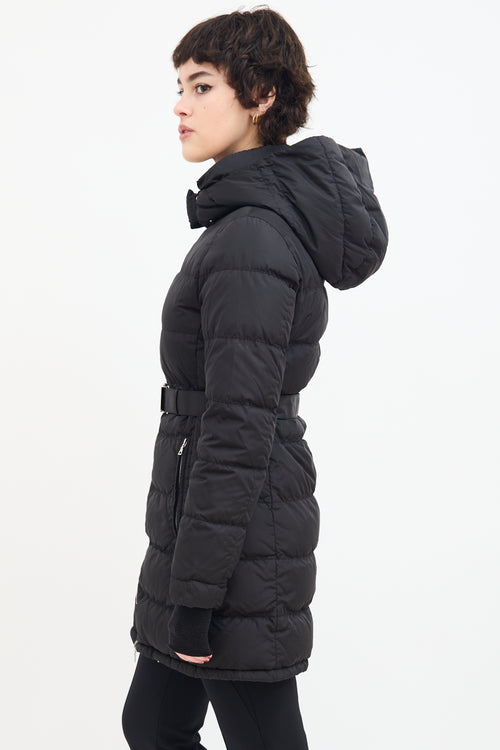 Prada Black Down & Nylon Belted Puffer Coat