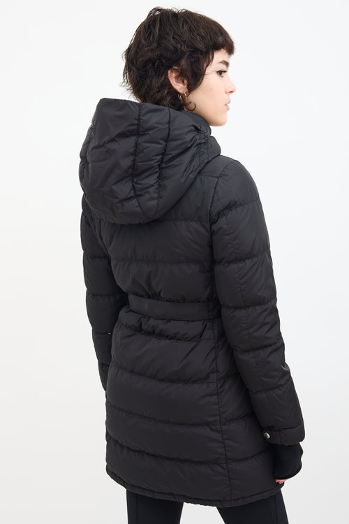 Prada Black Down & Nylon Belted Puffer Coat