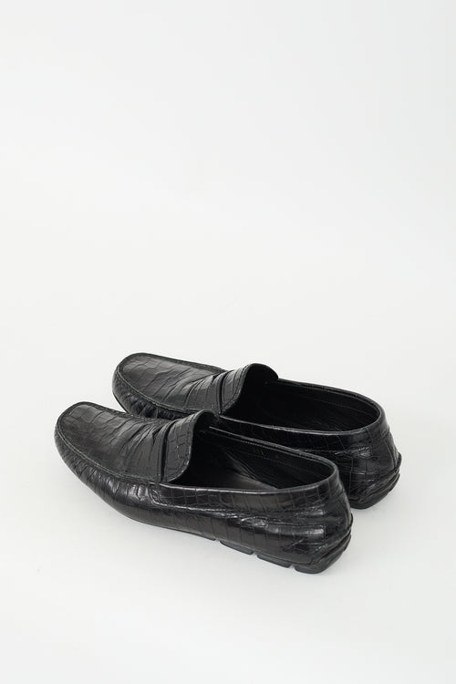 Prada Black Embossed Leather Penny Loafer