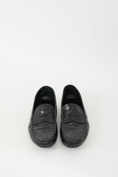 Prada Black Embossed Leather Penny Loafer