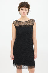 Prada Black Floral Lace Appliqué Midi Dress