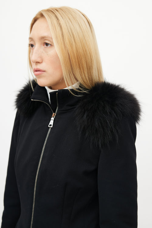 Prada Black Fur Shoulder Zip Up Coat