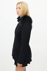 Prada Black Fur Shoulder Zip Up Coat