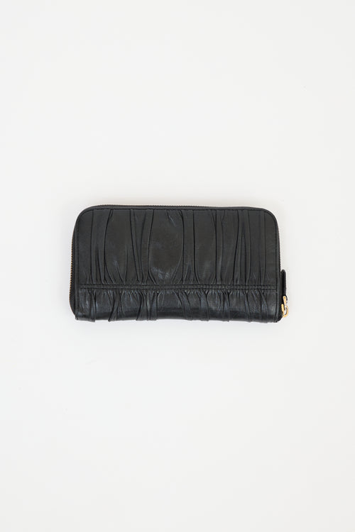 Prada Black Leather Gaufre Zip Around Wallet