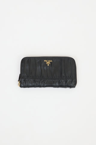 Prada Black Leather Gaufre Zip Around Wallet