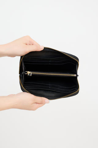 Prada Black Leather Gaufre Zip Around Wallet