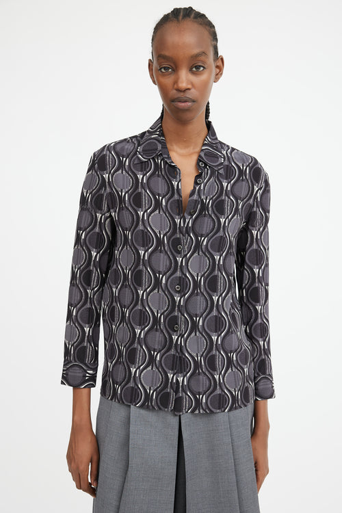 Black Grey & White Geometric & Swirl Printed Shirt