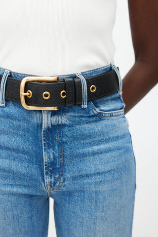 Prada Black & Gold Buckle Textured Leather Belt