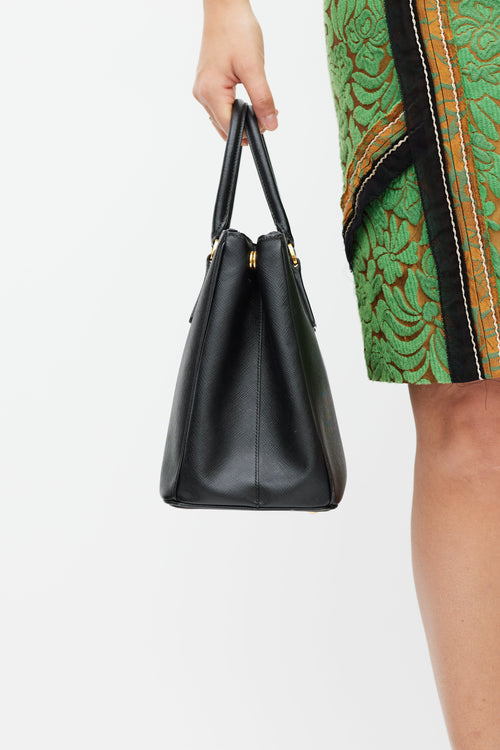 Prada Black & Gold Galleria Saffiano Double Zip Bag