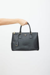 Prada Black & Gold Galleria Saffiano Double Zip Bag