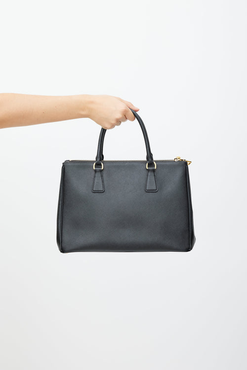 Prada Black & Gold Galleria Saffiano Double Zip Bag