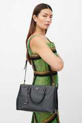 Prada Black & Gold Galleria Saffiano Double Zip Bag