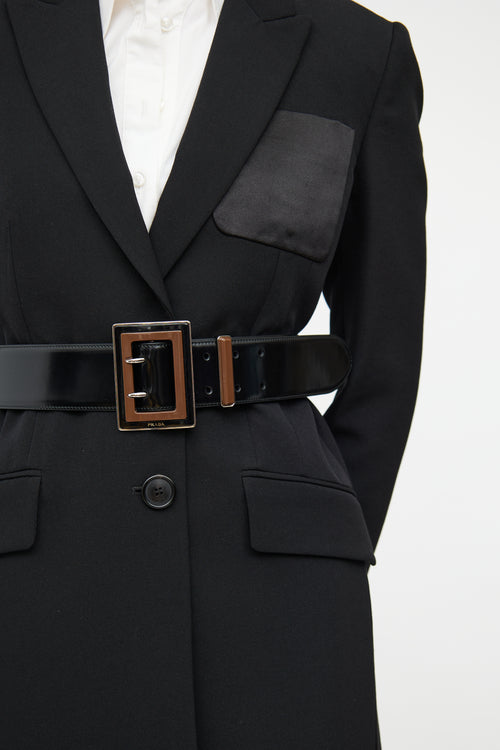 Prada Black & Brown Patent Leather Belt