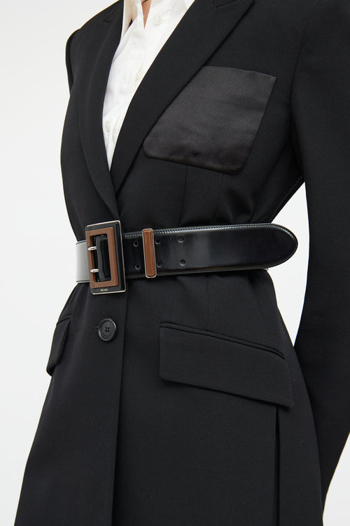 Prada Black & Brown Patent Leather Belt