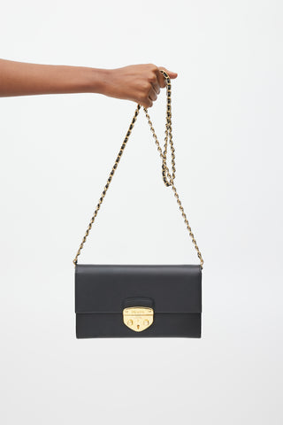 Prada Black & Gold Saffiano Lux Bandoliera Bag