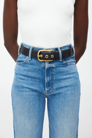 Prada Black & Gold Textured Leather Belt
