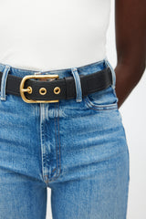 Prada Black & Gold Textured Leather Belt