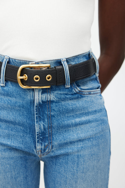 Prada Black & Gold Textured Leather Belt