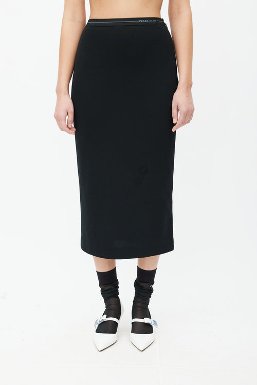 Prada Black Knit Logo Skirt