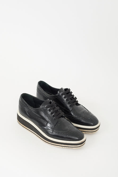 Prada Black & White Leather Brogue Platform Oxford