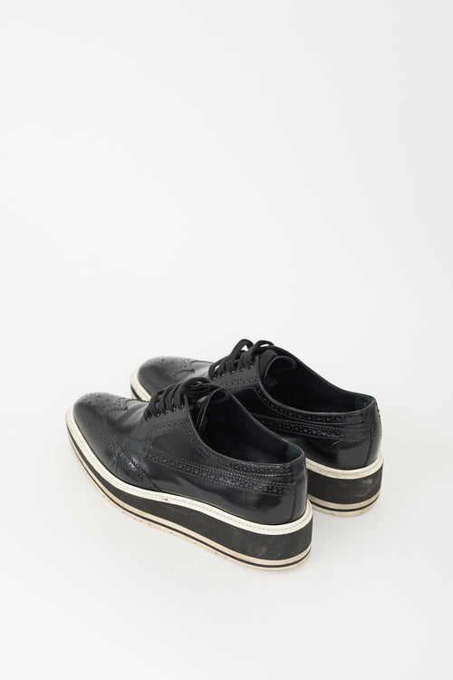 Prada Black & White Leather Brogue Platform Oxford