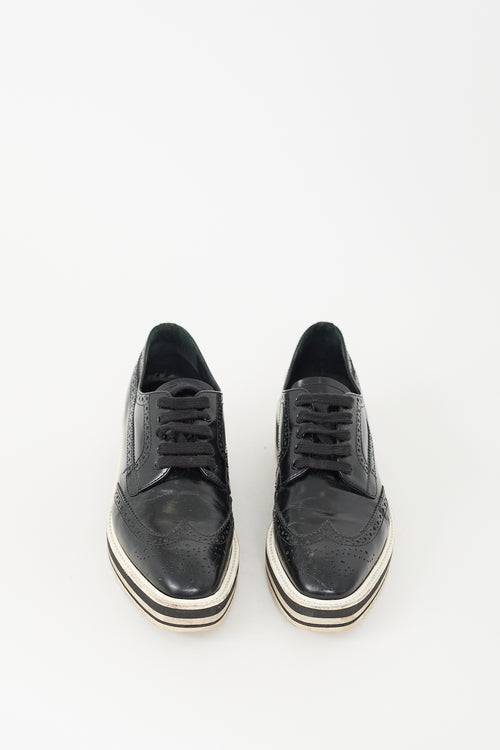 Prada Black & White Leather Brogue Platform Oxford