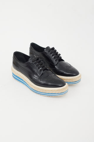 Prada Black & Blue Leather Platform Brogue