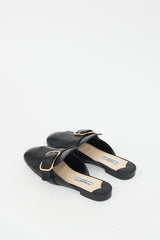 Prada Black Leather Fringe & Buckle Mule