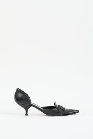 Prada Black Leather Buckled Pointed Toe Pump