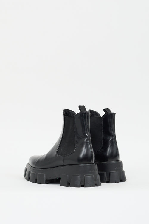 Prada Black Leather Monolith Chelsea Boot