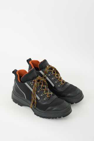 Prada Black & Orange Leather Hiking Boot