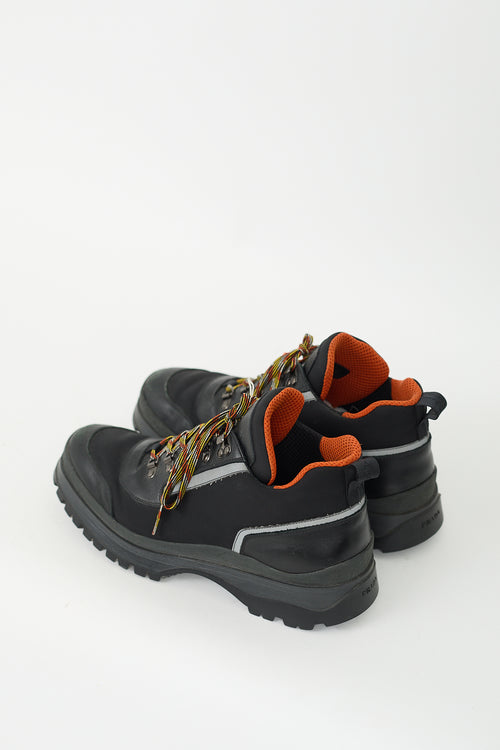 Prada Black & Orange Leather Hiking Boot