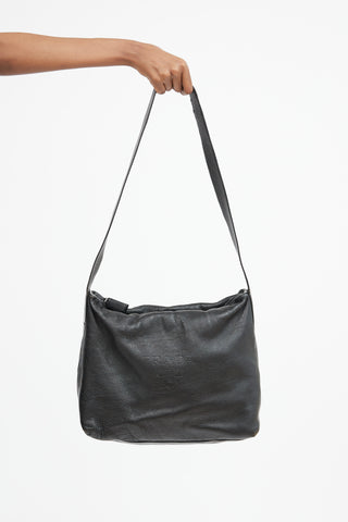Black Leather Debossed Logo Crossbody Bag