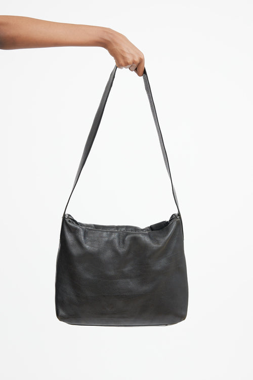 Black Leather Debossed Logo Crossbody Bag