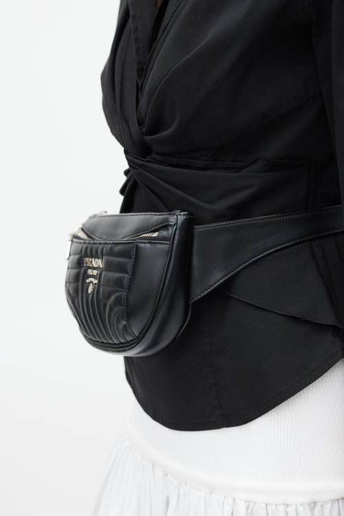 Prada Black & Silver Leather Diagramme Quilted Belt Bag