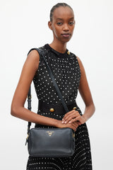 Prada Black & Gold Leather Double Zip Camera Bag