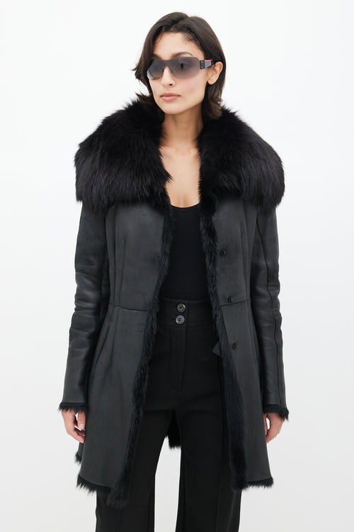 Prada Black Leather Fox Fur Jacket