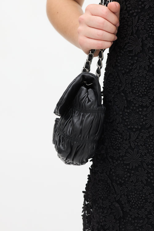 Prada Black Leather Gaufre Chain Flap Bag