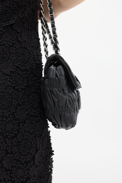 Prada Black Leather Gaufre Chain Flap Bag