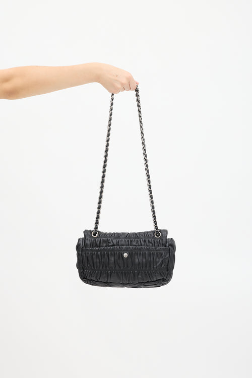 Prada Black Leather Gaufre Chain Flap Bag