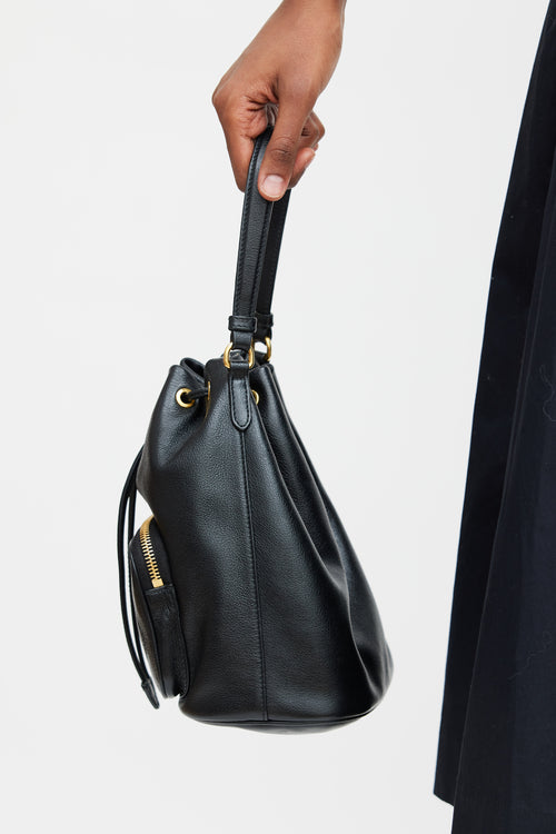 Prada Black Leather Glace Secchiello Bucket Bag