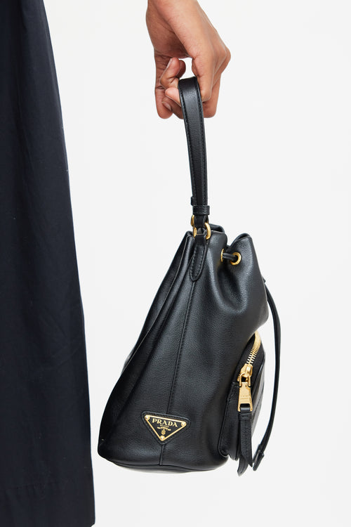 Prada Black Leather Glace Secchiello Bucket Bag