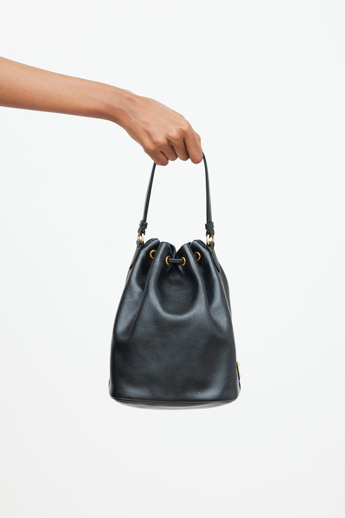 Prada Black Leather Glace Secchiello Bucket Bag