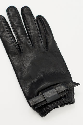 Prada Black Leather Bow Gloves