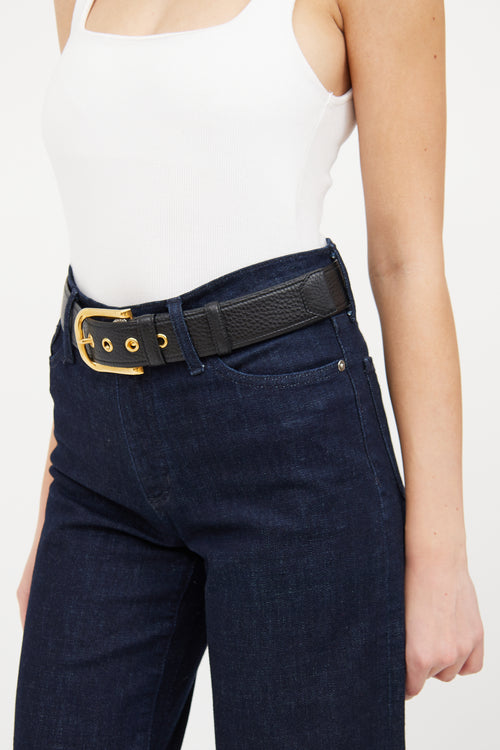 Prada Black Leather & Gold Tone Belt